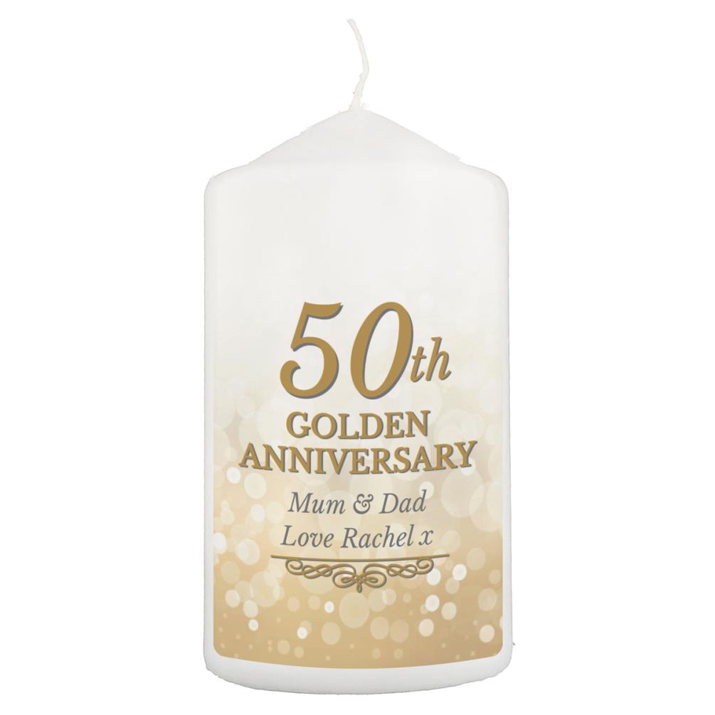 Personalised 50th Golden Anniversary Pillar Candle £11.69